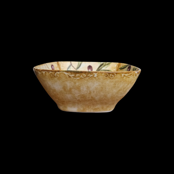 222 Fifth Oliveto 6" Square Bowl Olive Branch Design Fine China Indonesia - Picture 2 of 5